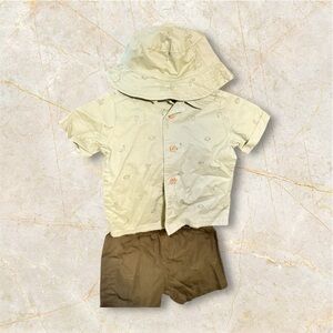 Kids light green Shirt and dark green Shorts Set